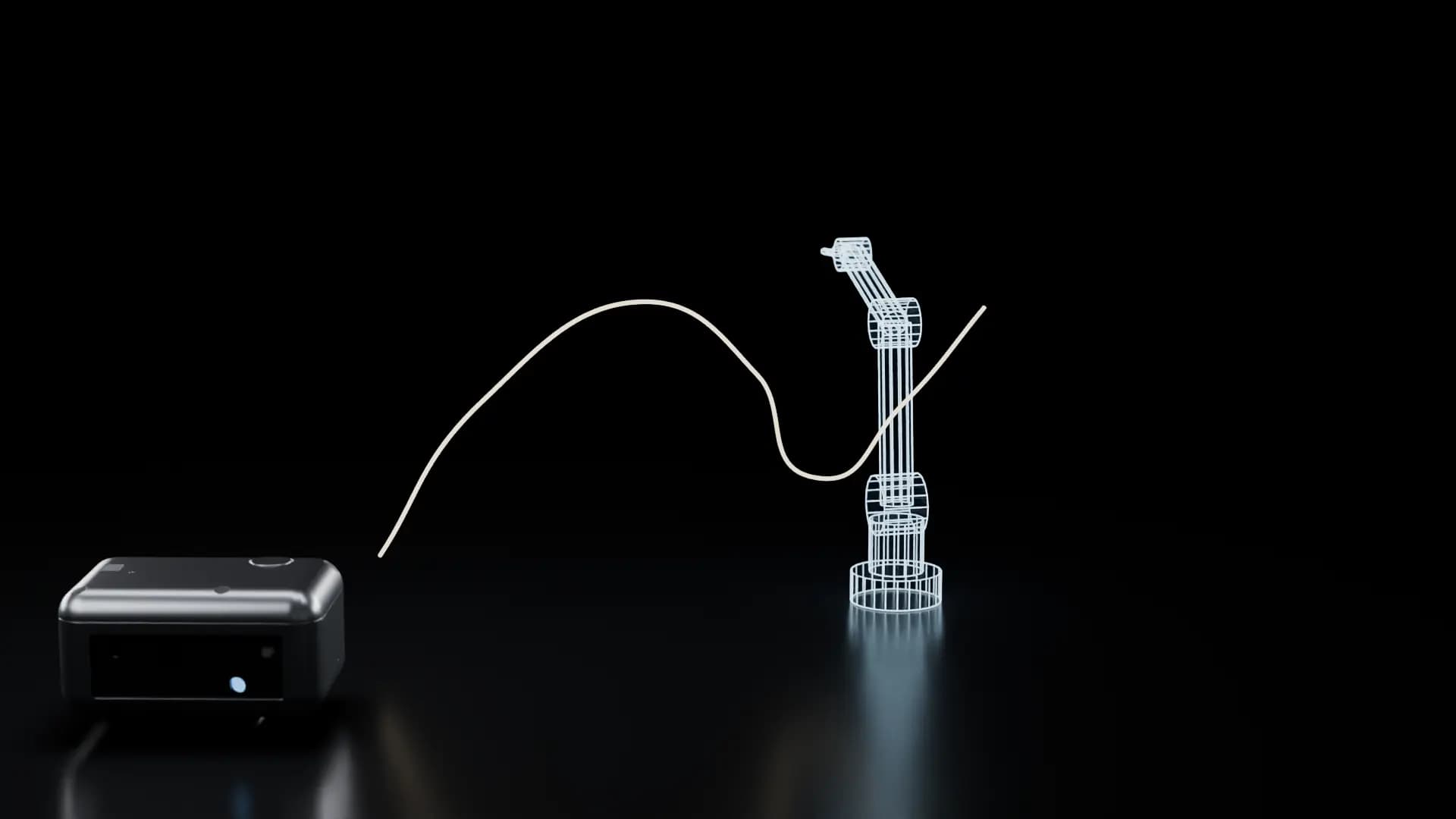 A human motion trace resolving into a robotic arm